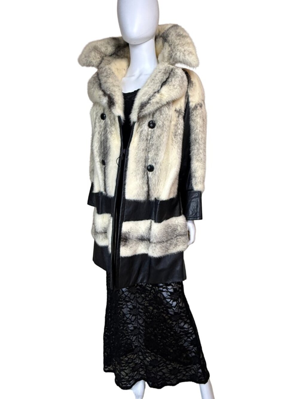 Vintage 1960s Vincent's Indiana Mink Fur & Genuine Leather Hybrid Coat M/L